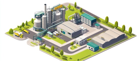 Obraz premium Isometric View of a Modern Industrial Complex: Advanced Biofuel Production Facility