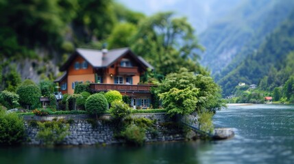 Obraz premium A house sitting on top of a lush green hillside, perfect for rural or countryside scenes