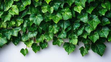 Fototapeta premium A vibrant green ivy wall, showcasing lush leaves against a neutral background.
