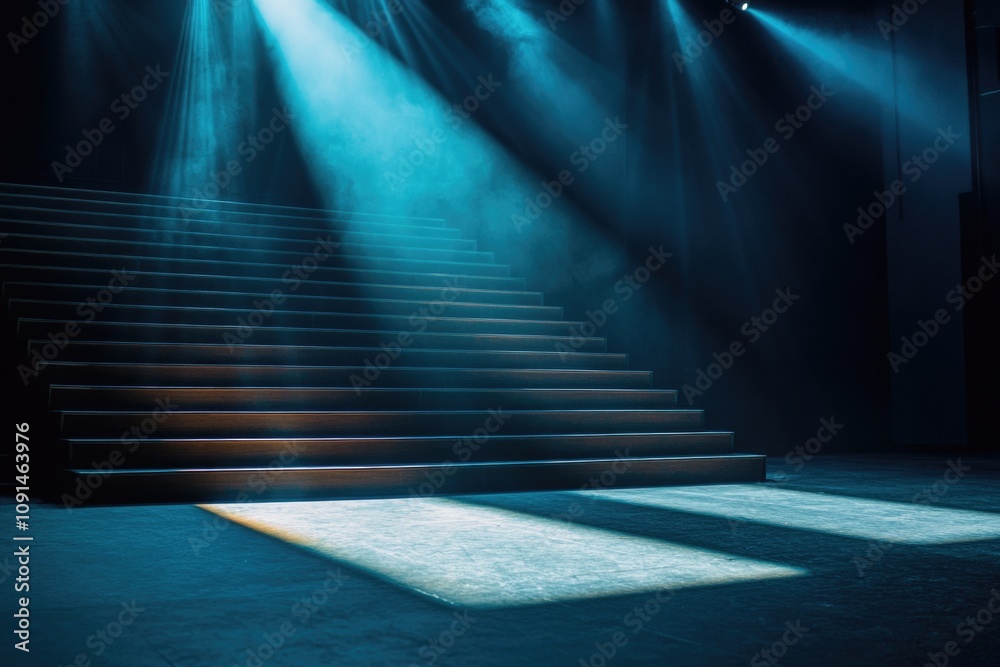 Poster a staircase lit up from below with warm glow