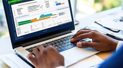 Business Professional Working on Laptop in Contemporary Office
