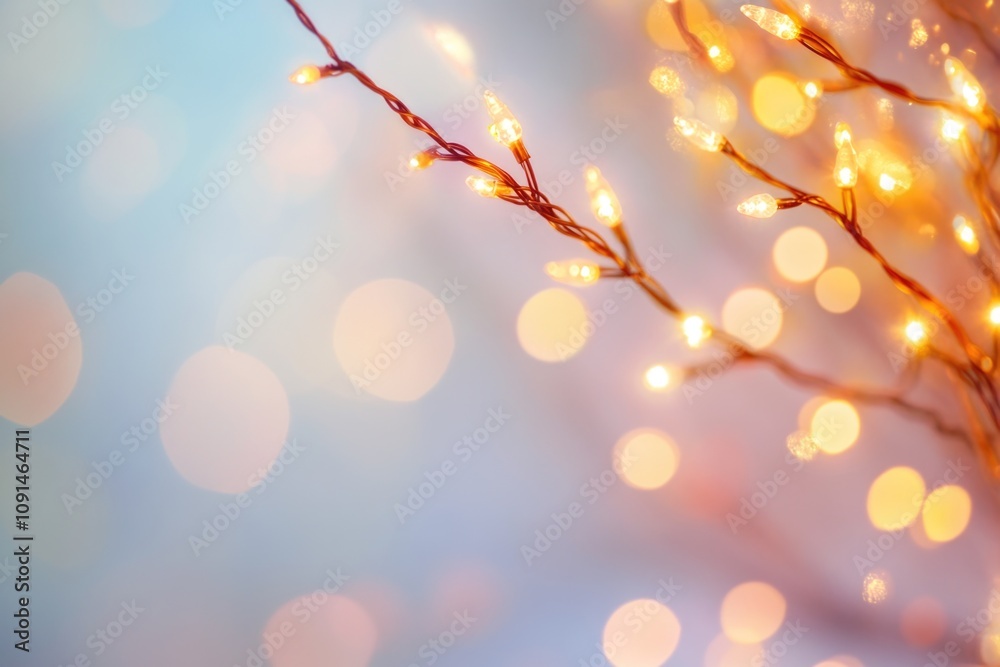 Aufkleber a close-up shot of a branch with string lights in the background, perfect for decorating or ambiance