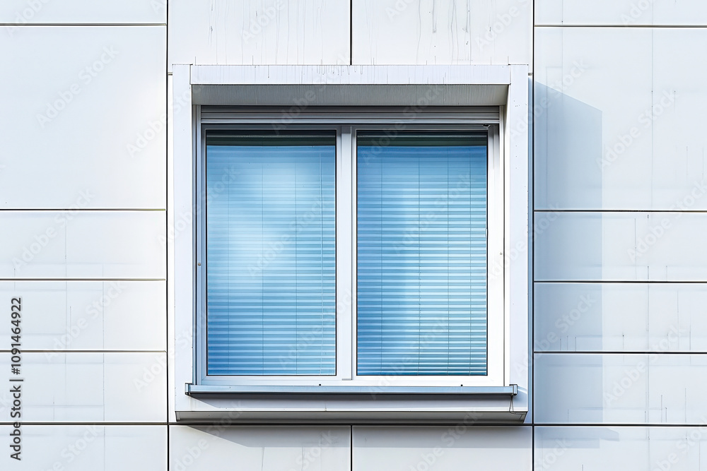 Aufkleber modern window design with horizontal blinds against a minimalist white wall backdrop in bright after