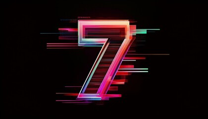 Number Seven in Motion: A vibrant, dynamic, and futuristic number seven design, rendered in a spectrum of bold, neon colors with a captivating motion blur effect against a stark black background.