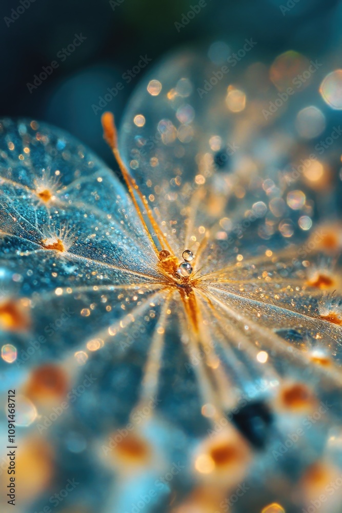 Aufkleber a close-up shot of a dandelion covered in water droplets, capturing the intricate details