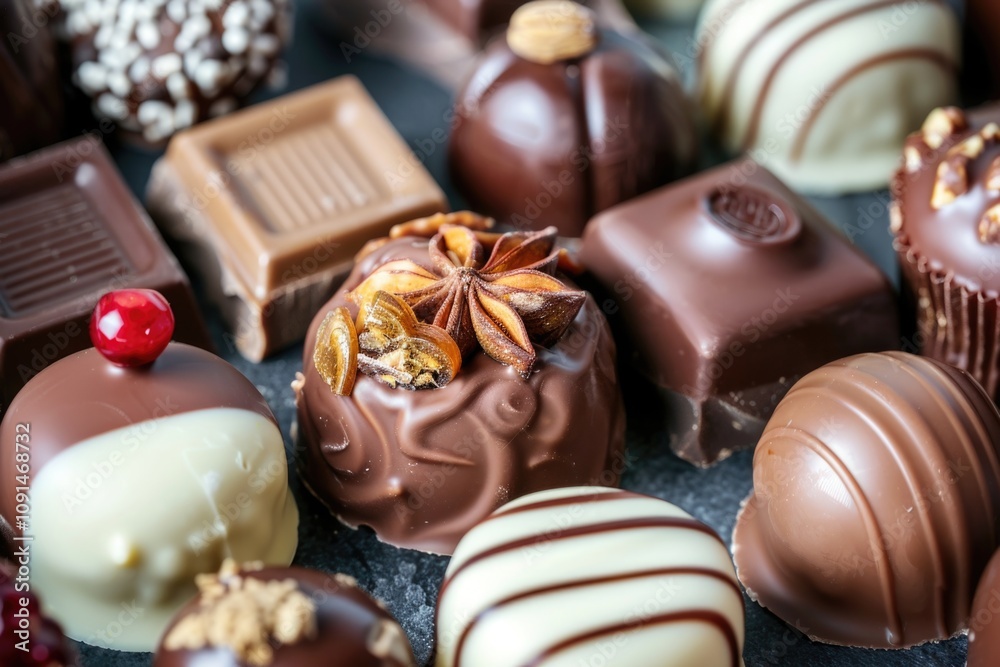 Poster a box of assorted chocolates placed on a table, perfect for snacking or gift-giving