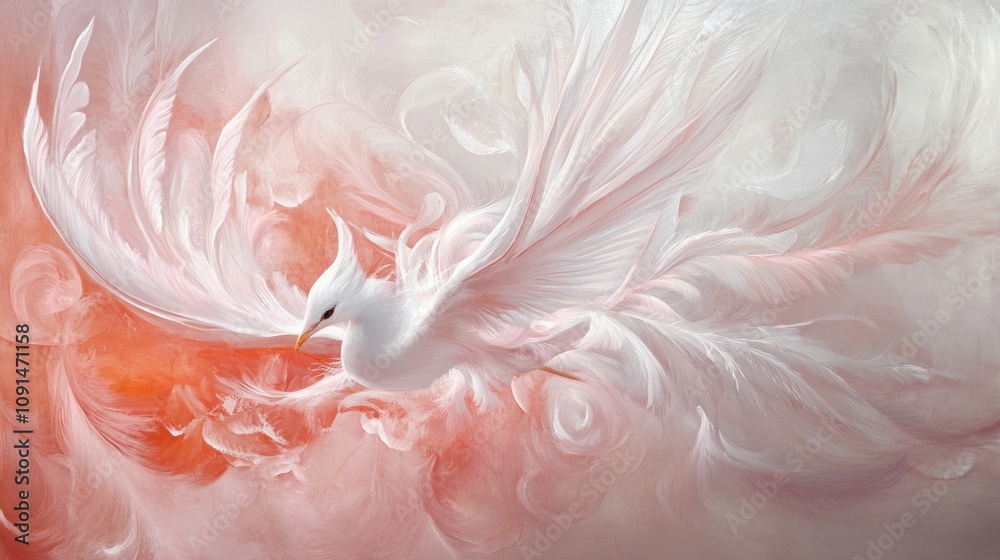 Aufkleber graceful abstract design featuring white and pink feathers coupled with a delicate, soft background,