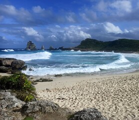 Picturesque beach landscape in Pointe des Chateaux, Grande Terre, Guadeloupe. French west indies coastal panorama