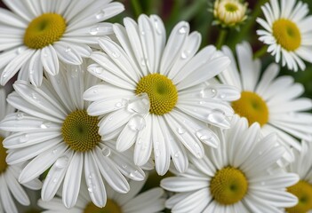 Fototapeta premium Close up Dew Drops on White Daisies Spring Flowers Nature Photography