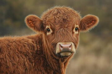 A close-up shot of a brown cow grazing in a field