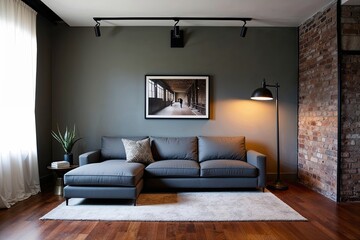 Industrial Style Grey Sectional Sofa and Floor Lamp Design Ideas
