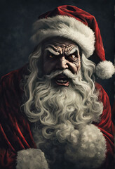 Evil scary ominous santa clause, retro, artwork