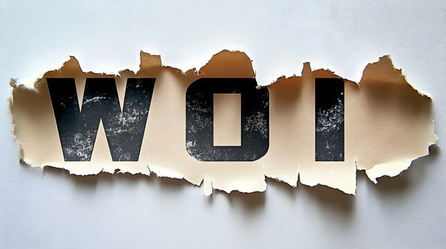 Torn Paper with Black Letters Spelling 'WOI' on White Background