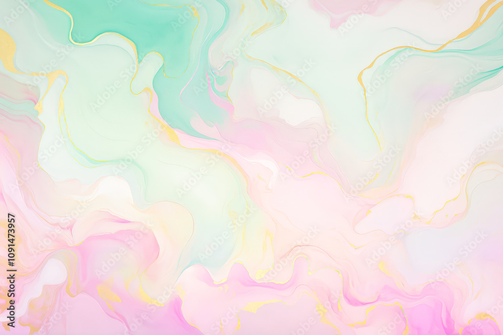 Poster A gentle mix of pastel colors swirls together, creating a calming and serene abstract background with fluid shapes