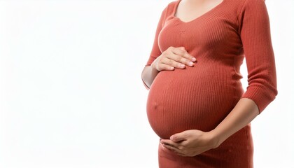 Expecting Mother's Gentle Embrace: A pregnant woman's hands tenderly caress her burgeoning belly, radiating warmth and anticipation.  A poignant image of motherhood and the miracle of life.