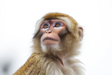 Obraz premium A close-up photo of a monkey's face on a white background
