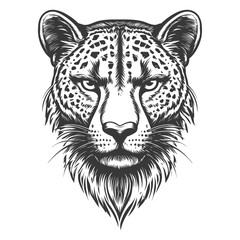 Fototapeta premium Black and White Illustration of a Cheetahs Head with Detailed Fur and Spots