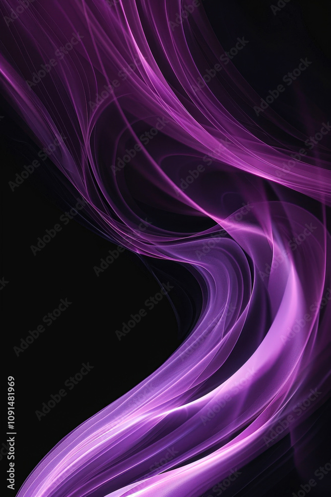 Aufkleber Vibrant violet purple smoke intertwines and flows gracefully, creating mesmerizing shapes that contrast with a deep black background