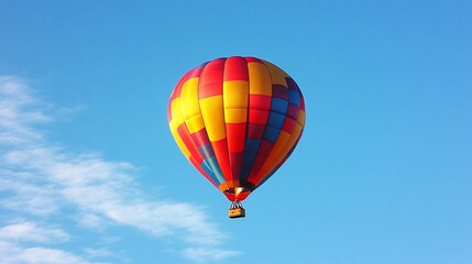 Fototapeta premium Colorful hot air balloon soars in the blue sky.