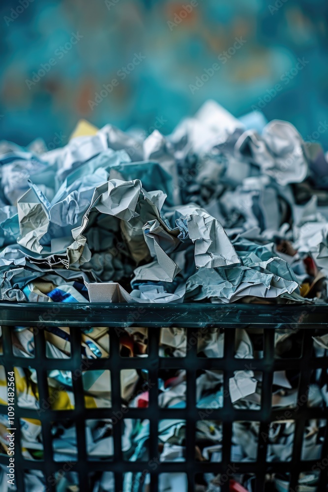 Poster a metal container filled to the brim with discarded items, ideal for environmental or pollution-them