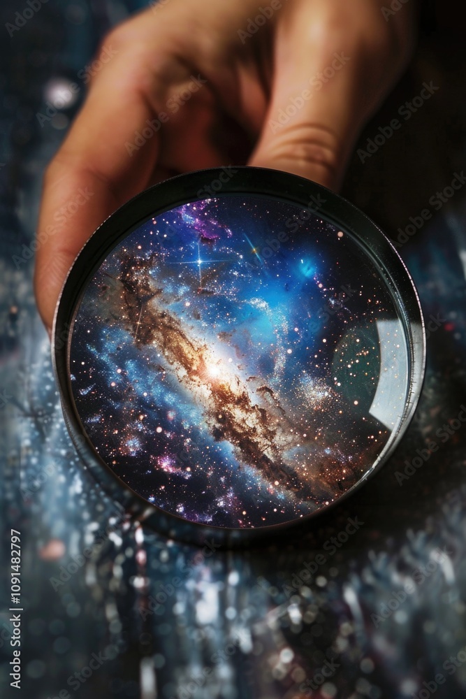 Poster close-up of a person examining something with a magnifying glass, perfect for science or detective s
