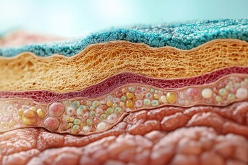 Detailed layers of skin showcasing various structures and textures under close examination
