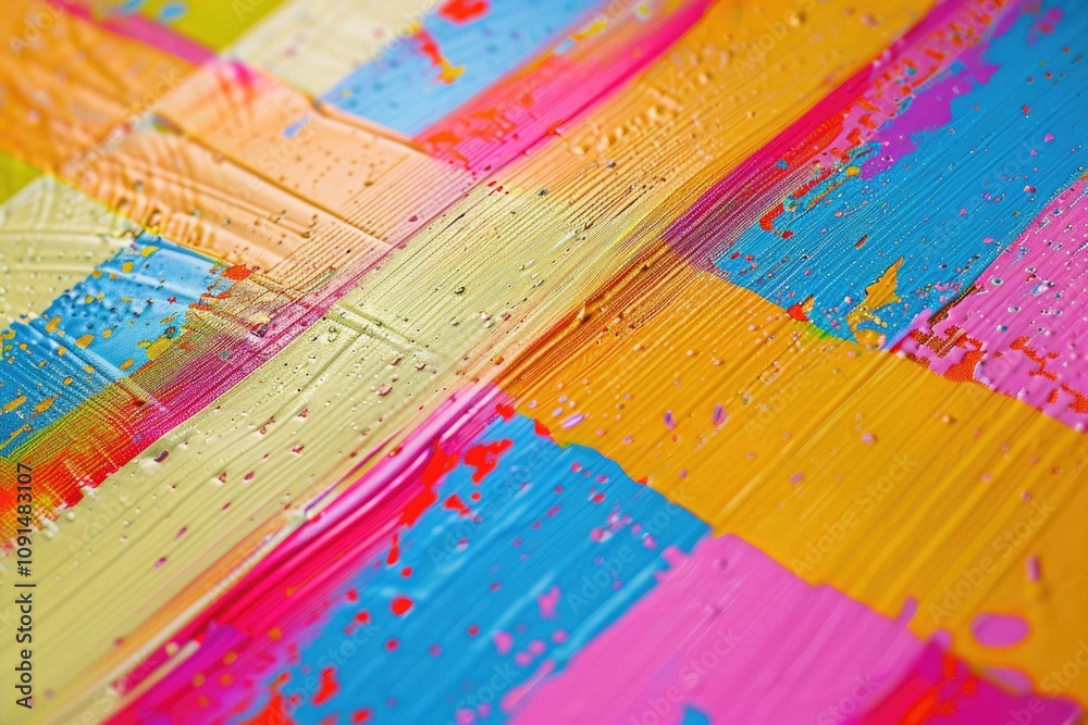 Poster A close-up view of a colorful painting on a table, perfect for use in art-related projects or as a decorative element