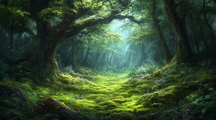 Fototapeta premium Enchanting Mossy Path Through a Lush Green Forest