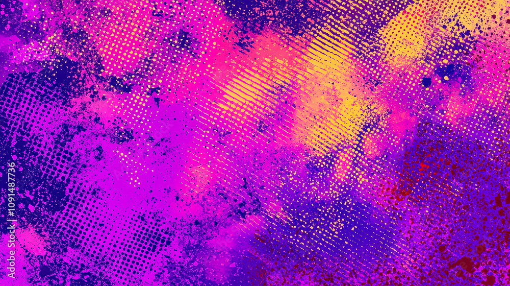 Aufkleber a dynamic abstract design features swirling colors of purple, orange, and yellow, creating an energe