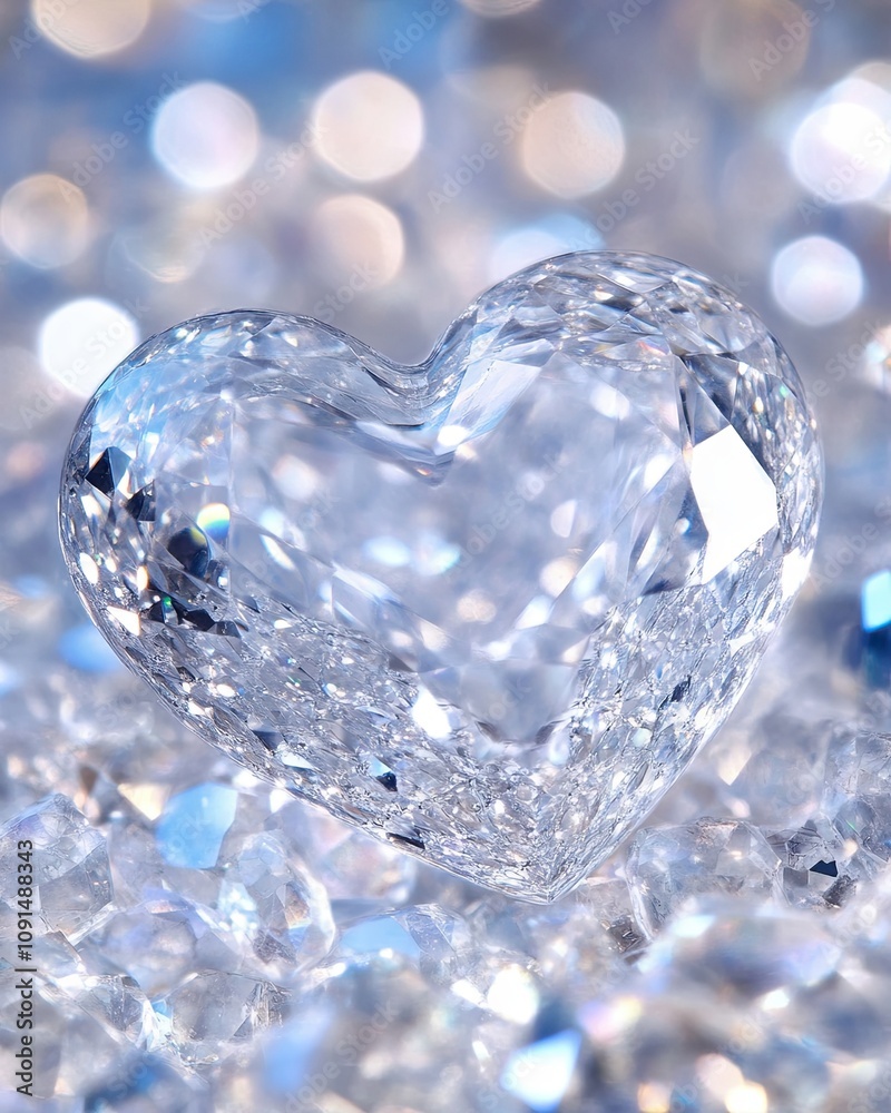 Poster heart of sparkling diamonds resting on a bed of shimmering crystals