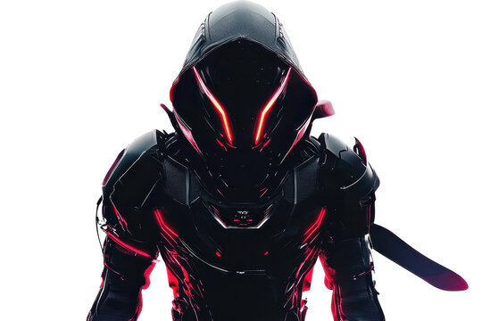 Fototapeta A darkly armored figure with glowing red accents and a sleek, futuristic design, embodying a mysterious and powerful presence.