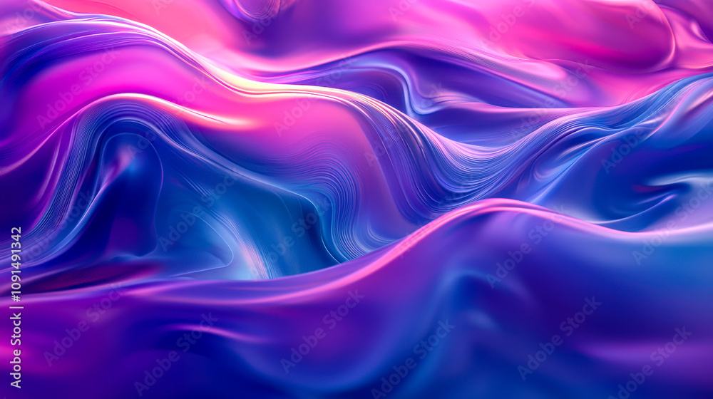 Poster soft, wavy patterns of pink and blue textiles create a tranquil and colorful atmosphere, resembling 