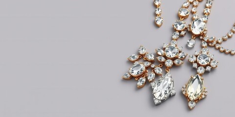 Beautiful shiny jewels on a sleek grey background, crystals, luxury
