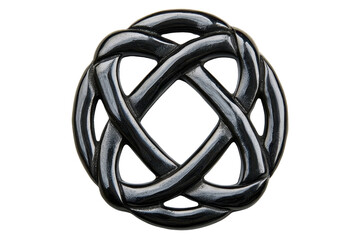 A stylized knot or symbol made of intertwined segments, showcasing smooth curves and a polished, dark finish.