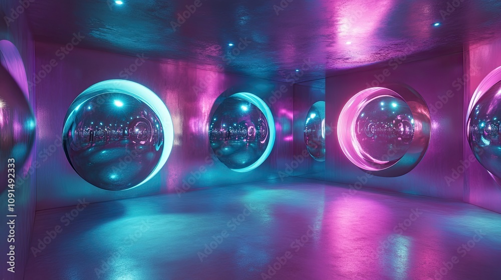 Aufkleber floating mirrors create portals to alternate dimensions in a surreal dreamscape