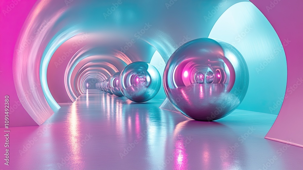 Poster mirrors float in mid air creating portals to alternate dimensions with surreal colors