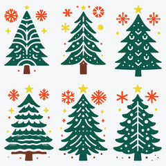 Fototapeta premium Christmas Tree Silhouette Collection Clip Art Vector illustration Isolated on White Background