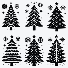 Obraz premium Christmas Tree Silhouette Collection Clip Art Vector illustration Isolated on White Background