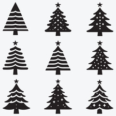 Obraz premium Christmas Tree Silhouette Collection Clip Art Vector illustration Isolated on White Background