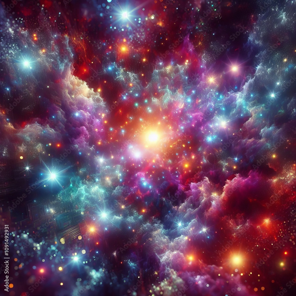 Wall mural dense clusters of stars with holographic glows creating a rich a