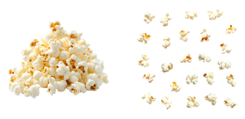 Set of pile of popcorn and floating popcorn kernels