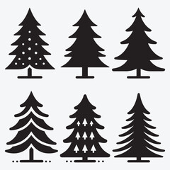 Obraz premium Christmas Tree Silhouette Collection Clip Art Vector illustration Isolated on White Background