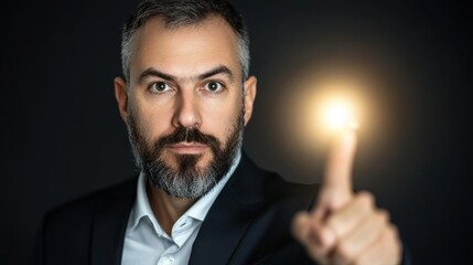 Determined Businessman Pointing with Focused Expression
