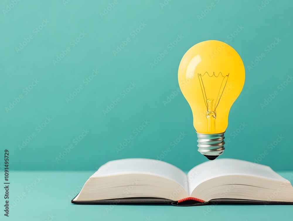 Poster light bulb idea above open book concept