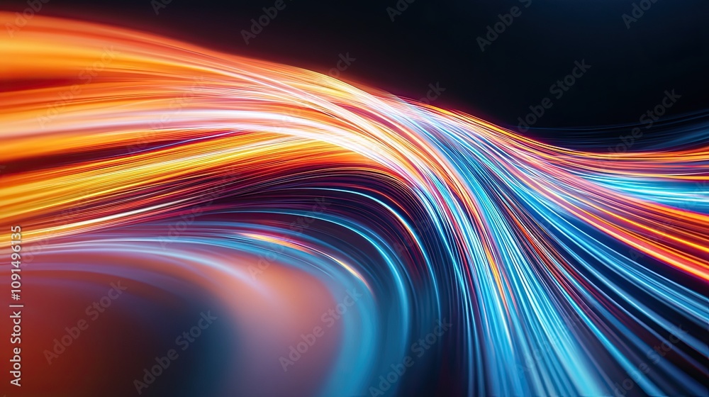 Poster Vibrant Luminous Trails Creating a Dynamic Sensation of Speed and Motion in the Digital Realm