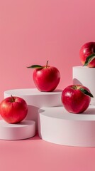 Vibrant Red Apples on Elevated Platforms - A Fresh and Healthy Food Display