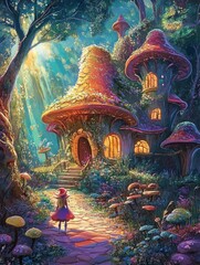 hand draw Illustration of fantasy house in fantasy forest for children's book  