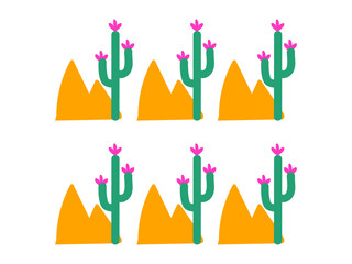 Abstract desert mountain with cactus plant vector illustration