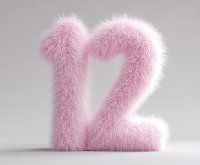 Fluffy pink number 12 on grey background