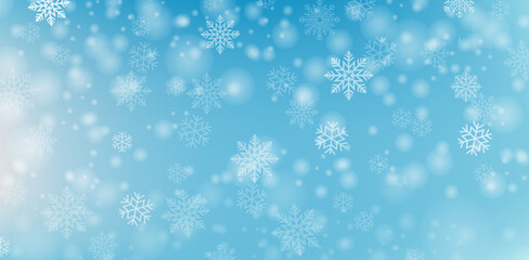 Snowfall And With Snowflake Blue Background